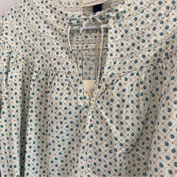 Universal Thread Cream Floral Balloon Sleeve Pullover Top Front Ties Size S - Picture 8 of 10